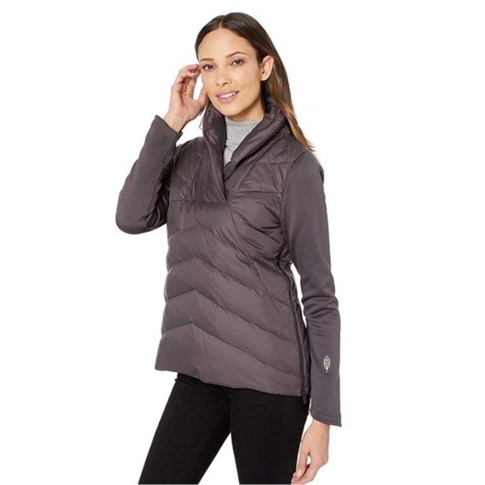 Indygena Womens Plum Purple Chevron Quilted Down Hybrid Jacket Side Zip Medium